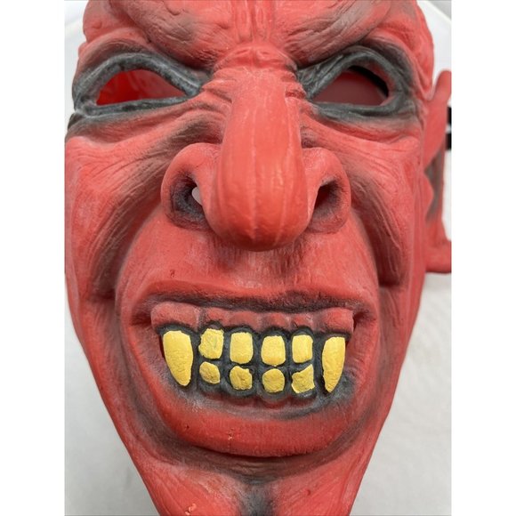 Red Scary Devil Horn Rubber Adult Cosplay Halloween Costume Party Mask - Picture 3 of 12